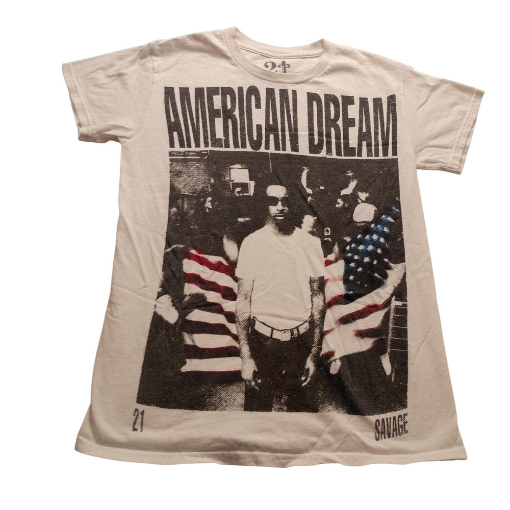 21 Savage American Dream White Graphic T-Shirt Men's Small Hip Hop Rap Tee